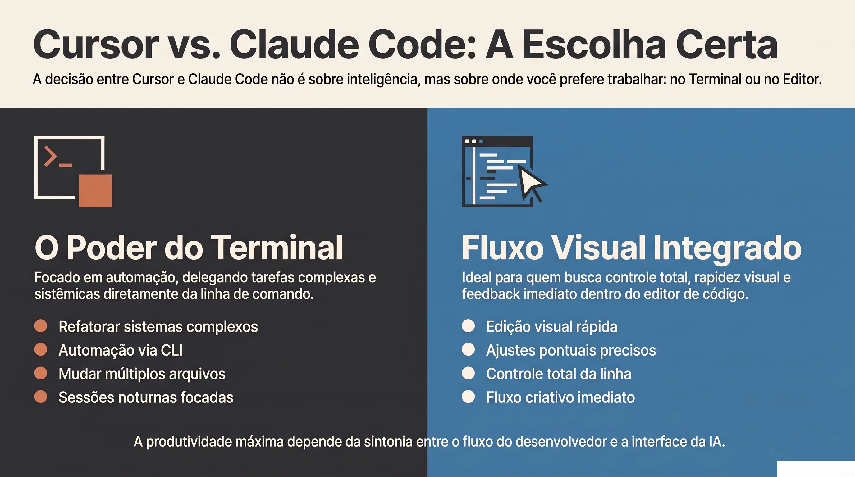 IDE embutido versus agente de terminal: dois fluxos de trabalho com IA