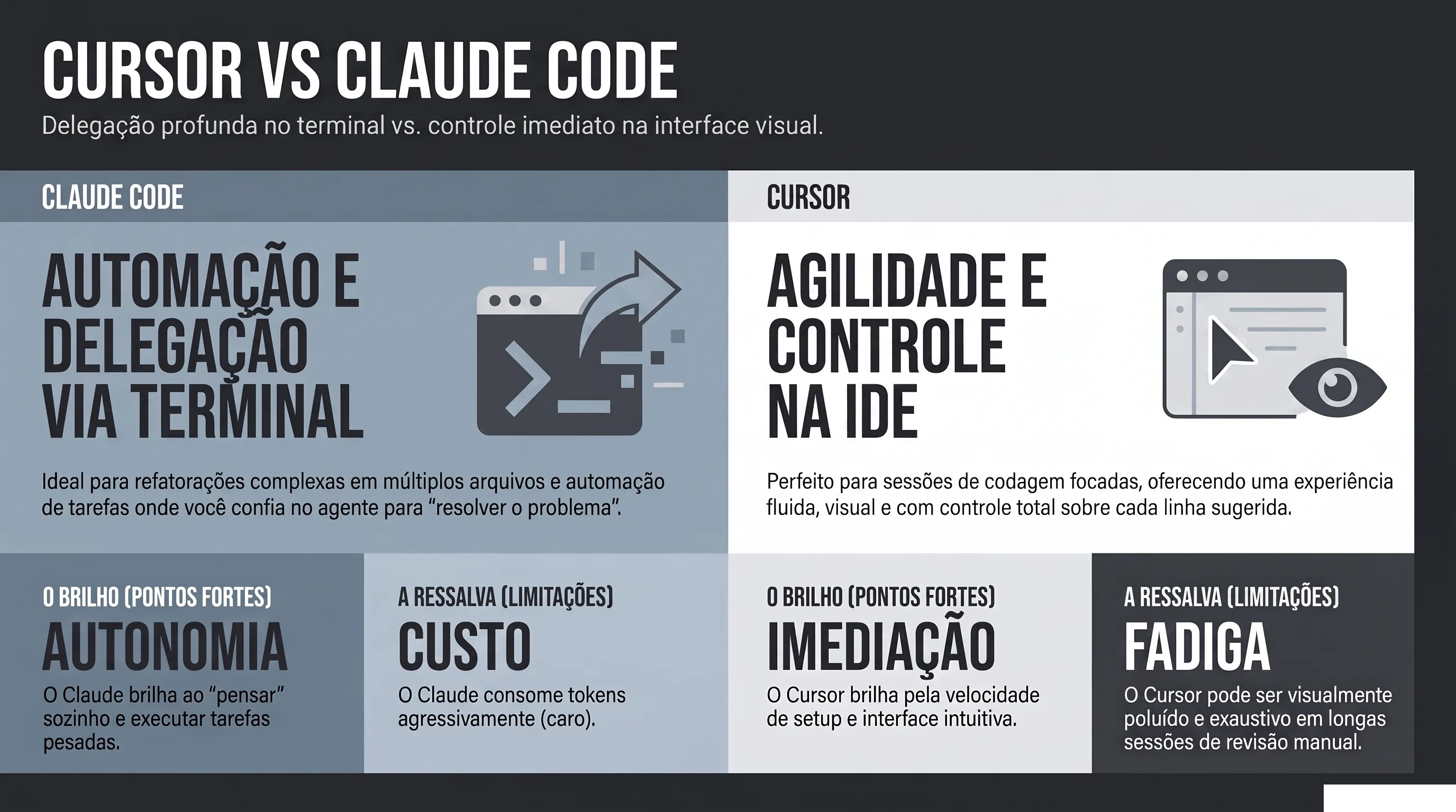 Quando escolher Cursor e quando escolher Claude Code