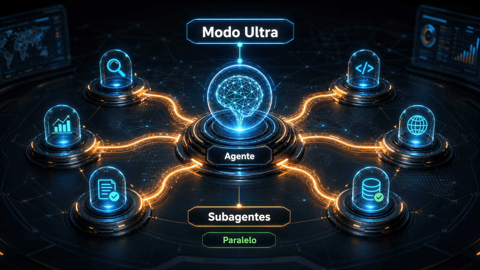 Infografico sobre Modo Ultra, agente principal e subagentes