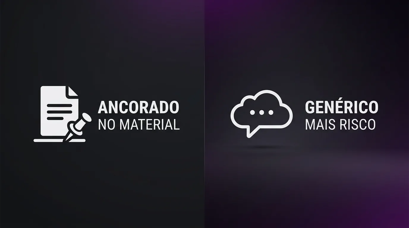 Contraste entre chat genérico e resposta ancorada em fontes
